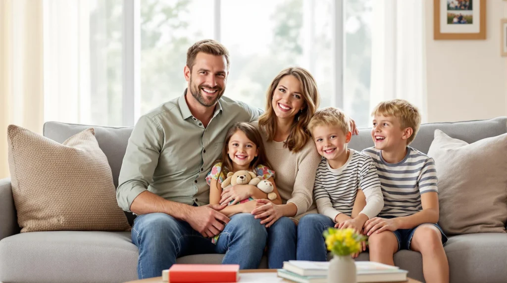 happy family in living room Murfreesboro House Cleaning Service |